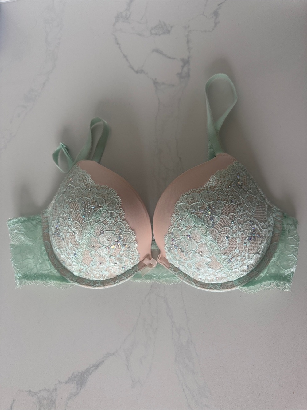 Victoria's Secret Mint Green and Nude Lace Push-Up Bra